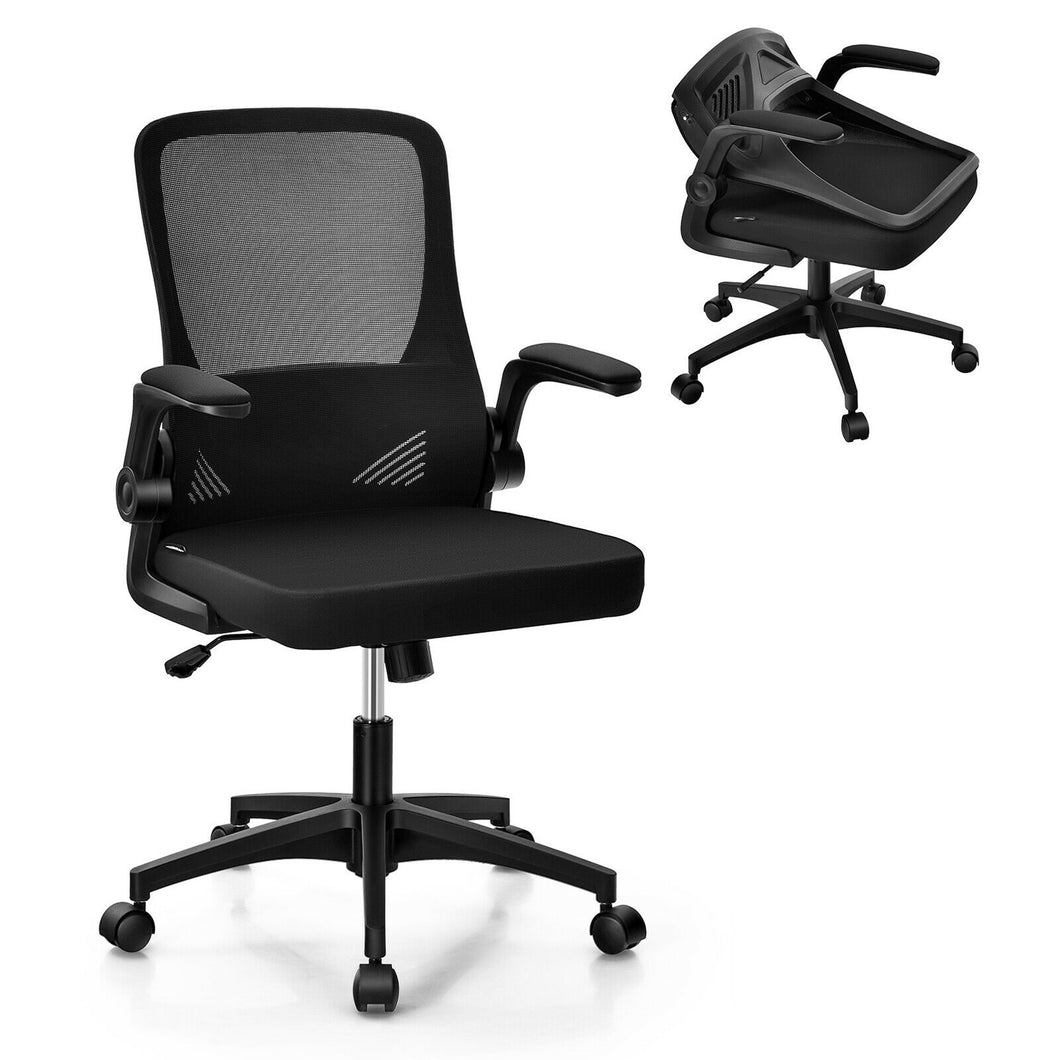 Gymax Mesh Office Chair Swivel Computer Desk Chair w/Foldable Backrest & Flip-Up Arms