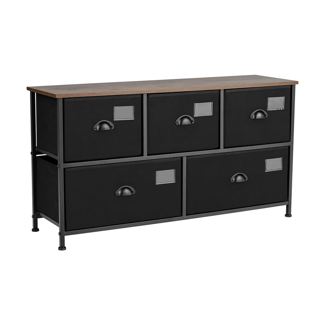 Gymax 5-Drawer Dresser Storage Organizer Chest Fabric Drawer w/Labels Black