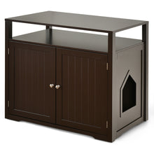 Load image into Gallery viewer, Gymax Wooden Cat Litter Box Enclosure Hidden Cat Washroom w/ Storage Layer Brown

