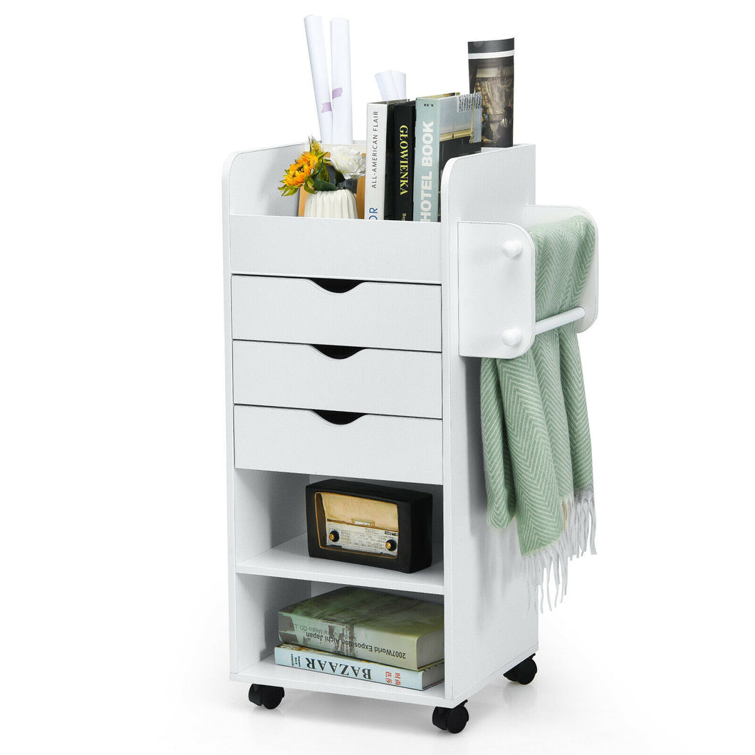 Gymax Craft Storage Cart Mobile Drawer Utility Cart w/Drawers Shelves White