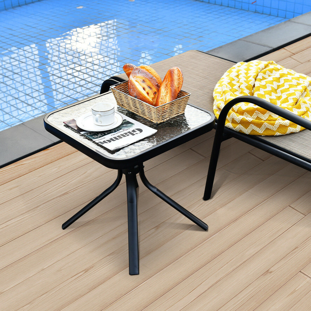 Gymax 18'' Patio Coffee Side Table Square Tempered Glass Top Garden Deck