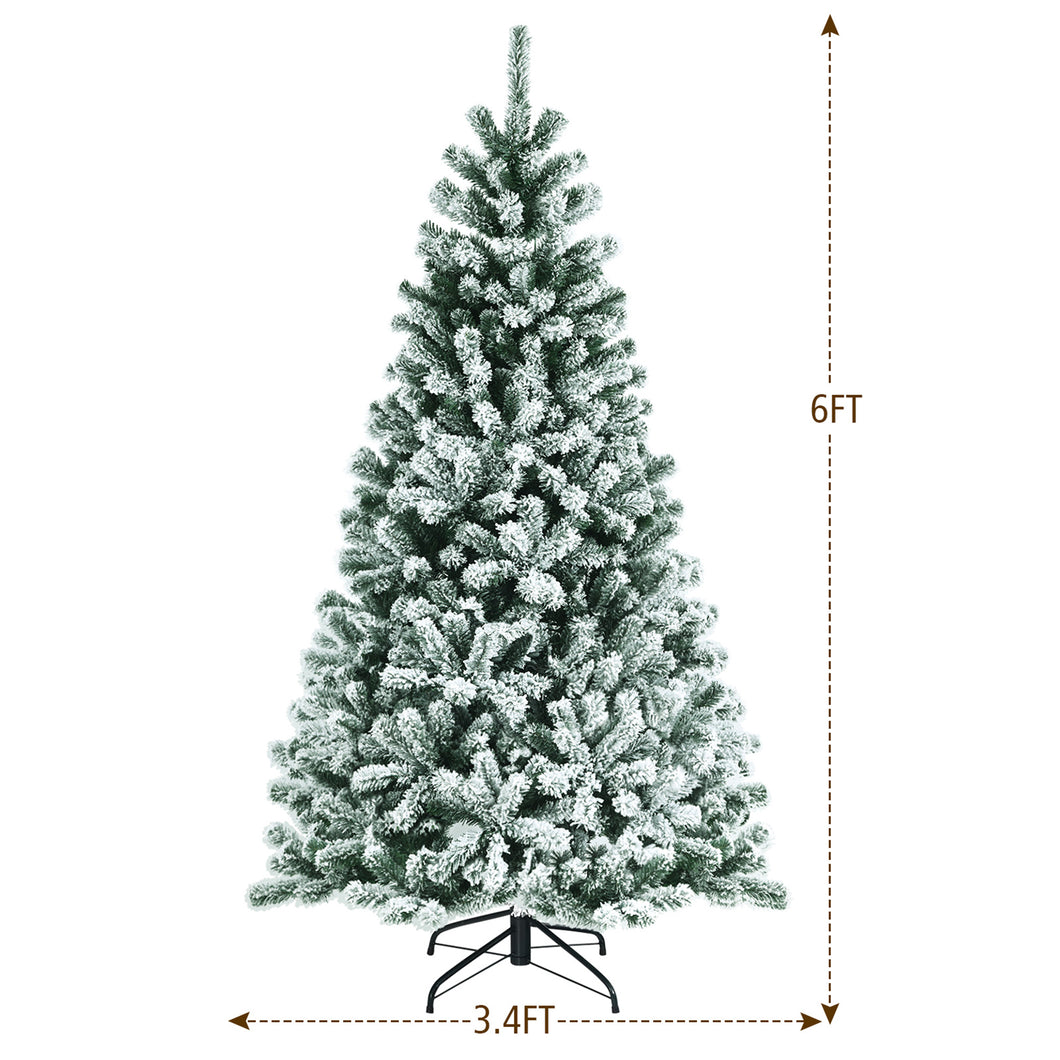 Gymax 6/7/8 FT Pre-lit Artificial Christmas Tree Snow Flocked Full Xmas Tree