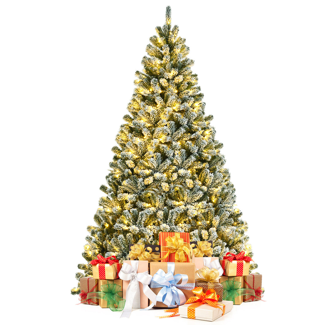 Gymax 6/7/8 FT Pre-lit Artificial Christmas Tree Snow Flocked Full Xmas Tree