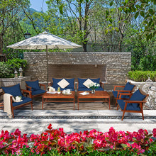 Load image into Gallery viewer, Gymax 8PCS Patio Conversation Set Wood Frame Furniture Set w/ Navy Cushions
