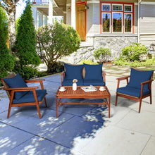Load image into Gallery viewer, Gymax 8PCS Patio Conversation Set Wood Frame Furniture Set w/ Navy Cushions
