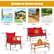 Load image into Gallery viewer, Gymax 4PCS Patio Conversation Set Wood Frame Furniture Set w/ Red Cushions
