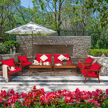 Load image into Gallery viewer, Gymax 8PCS Patio Conversation Set Wood Frame Furniture Set w/ Red Cushions
