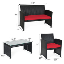 Load image into Gallery viewer, Gymax 4PCS Rattan Outdoor Conversation Set Patio Furniture Set w Red Cushions
