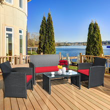 Load image into Gallery viewer, Gymax 4PCS Rattan Outdoor Conversation Set Patio Furniture Set w Red Cushions
