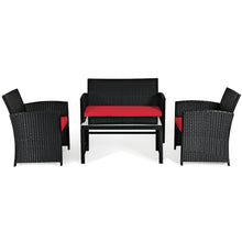 Load image into Gallery viewer, Gymax 4PCS Rattan Outdoor Conversation Set Patio Furniture Set w Red Cushions
