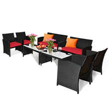 Load image into Gallery viewer, Gymax 8PCS Rattan Outdoor Conversation Set Patio Furniture Set w Red Cushions
