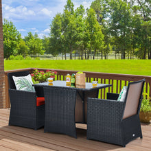 Load image into Gallery viewer, Gymax 3PCS Patio Wicker Bistro Set PE Rattan Dining Table Set w Red Cushions
