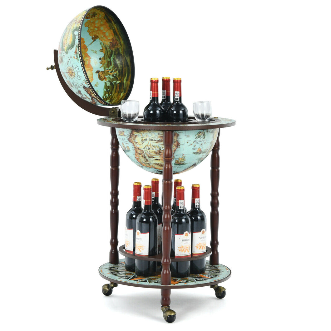 Gymax 17'' Globe Wine Bar Stand 16th Century Italian Map Liquor Bottle Shelf Cart