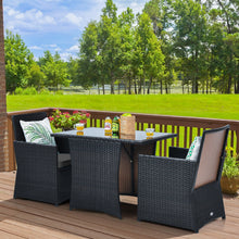 Load image into Gallery viewer, Gymax 3PCS Patio Wicker Bistro Set PE Rattan Dining Table Set w Grey Cushions
