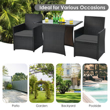 Load image into Gallery viewer, Gymax 3PCS Patio Wicker Bistro Set PE Rattan Dining Table Set w Grey Cushions
