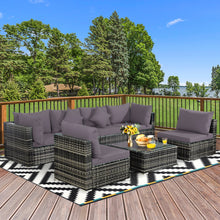 Load image into Gallery viewer, Gymax 7PCS PE Rattan Patio Sectional Sofa Conversation Set w Grey Cushions
