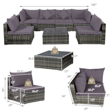 Load image into Gallery viewer, Gymax 7PCS PE Rattan Patio Sectional Sofa Conversation Set w Grey Cushions
