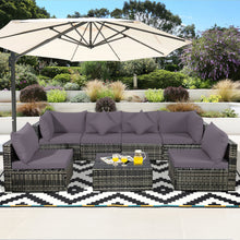 Load image into Gallery viewer, Gymax 7PCS PE Rattan Patio Sectional Sofa Conversation Set w Grey Cushions
