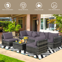 Load image into Gallery viewer, Gymax 7PCS PE Rattan Patio Sectional Sofa Conversation Set w Grey Cushions
