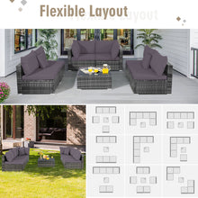 Load image into Gallery viewer, Gymax 7PCS PE Rattan Patio Sectional Sofa Conversation Set w Grey Cushions
