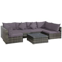 Load image into Gallery viewer, Gymax 7PCS PE Rattan Patio Sectional Sofa Conversation Set w Grey Cushions
