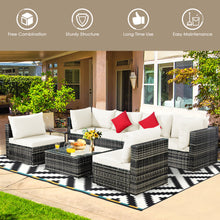 Load image into Gallery viewer, Gymax 7PCS PE Rattan Patio Sectional Sofa Conversation Set w White Cushions
