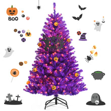 Load image into Gallery viewer, Gymax 5/6/7 FT Pre-lit Purple Artificial Christmas Halloween Tree w/ Mini Pumpkins
