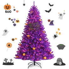 Load image into Gallery viewer, Gymax 5/6/7 FT Pre-lit Purple Artificial Christmas Halloween Tree w/ Mini Pumpkins
