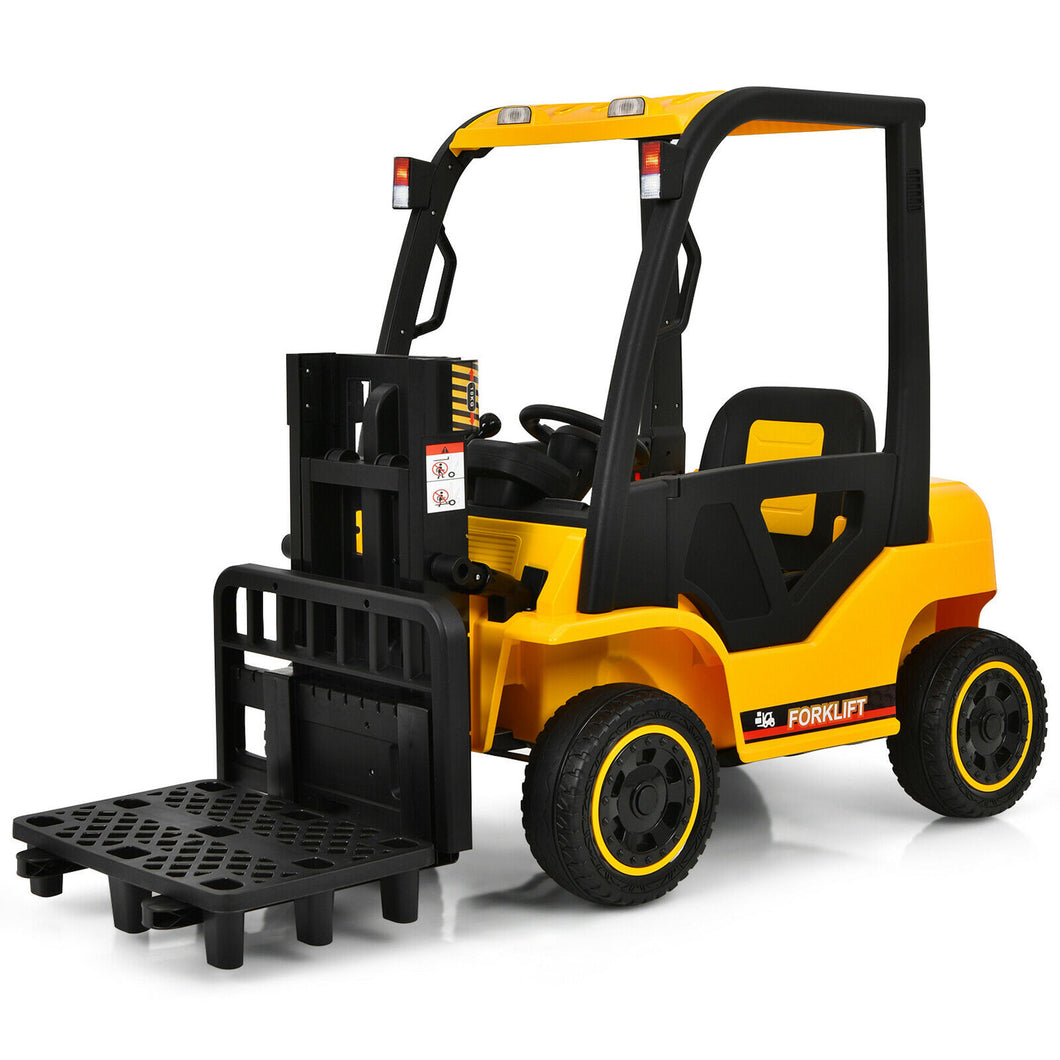Gymax 12V Kids Ride On Forklift Construction Vehicle w Remote Control & Back Trunk