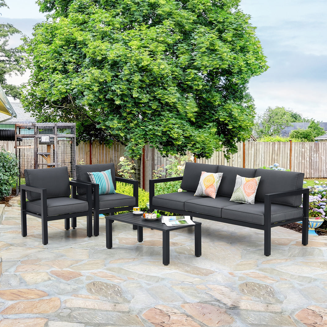 Gymax 4PCS Patio Conversation Furniture Set Outdoor Cushioned Sectional Sofa Set