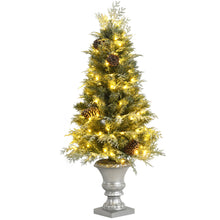 Load image into Gallery viewer, Gymax 4FT Artificial Pre-Lit Christmas Tree Snowy Entrance Tree w Pine Cones

