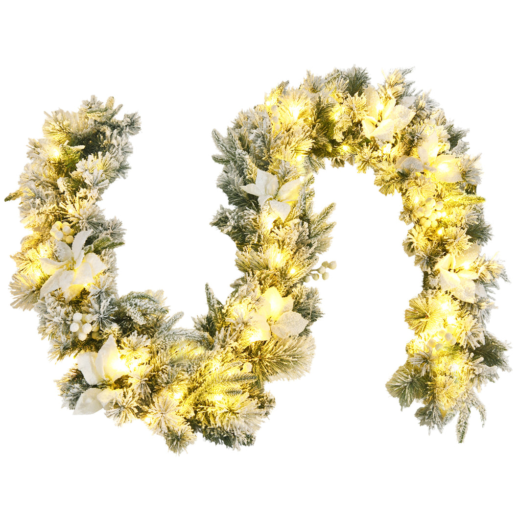 Gymax 9 FT Pre-Lit Artificial Flocked Christmas Garland w 50 LED Lights & Timer