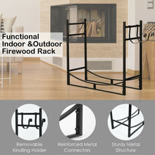 Load image into Gallery viewer, Gymax 33'' Firewood Rack W Removable Kindling Holder Steel Fireplace Wood
