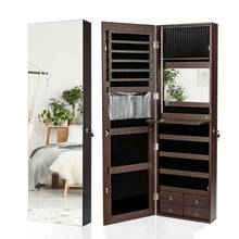 Load image into Gallery viewer, Gymax Mirror Jewelry Cabinet 96 LED Lights Wall Door Mounted Armoire w/ Makeup Rack

