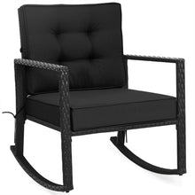 Load image into Gallery viewer, Gymax Outdoor Wicker Rocking Chair Patio Lawn Rattan Single Chair Glider w Black Cushion
