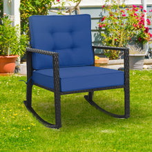 Load image into Gallery viewer, Gymax Outdoor Wicker Rocking Chair Patio Lawn Rattan Single Chair Glider w/ Navy Cushion

