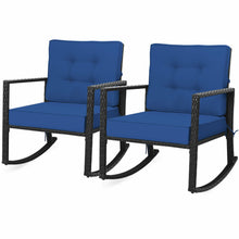 Load image into Gallery viewer, Gymax 2PCS Outdoor Wicker Rocking Chair Patio Rattan Single Chair Glider w/ Navy Cushion
