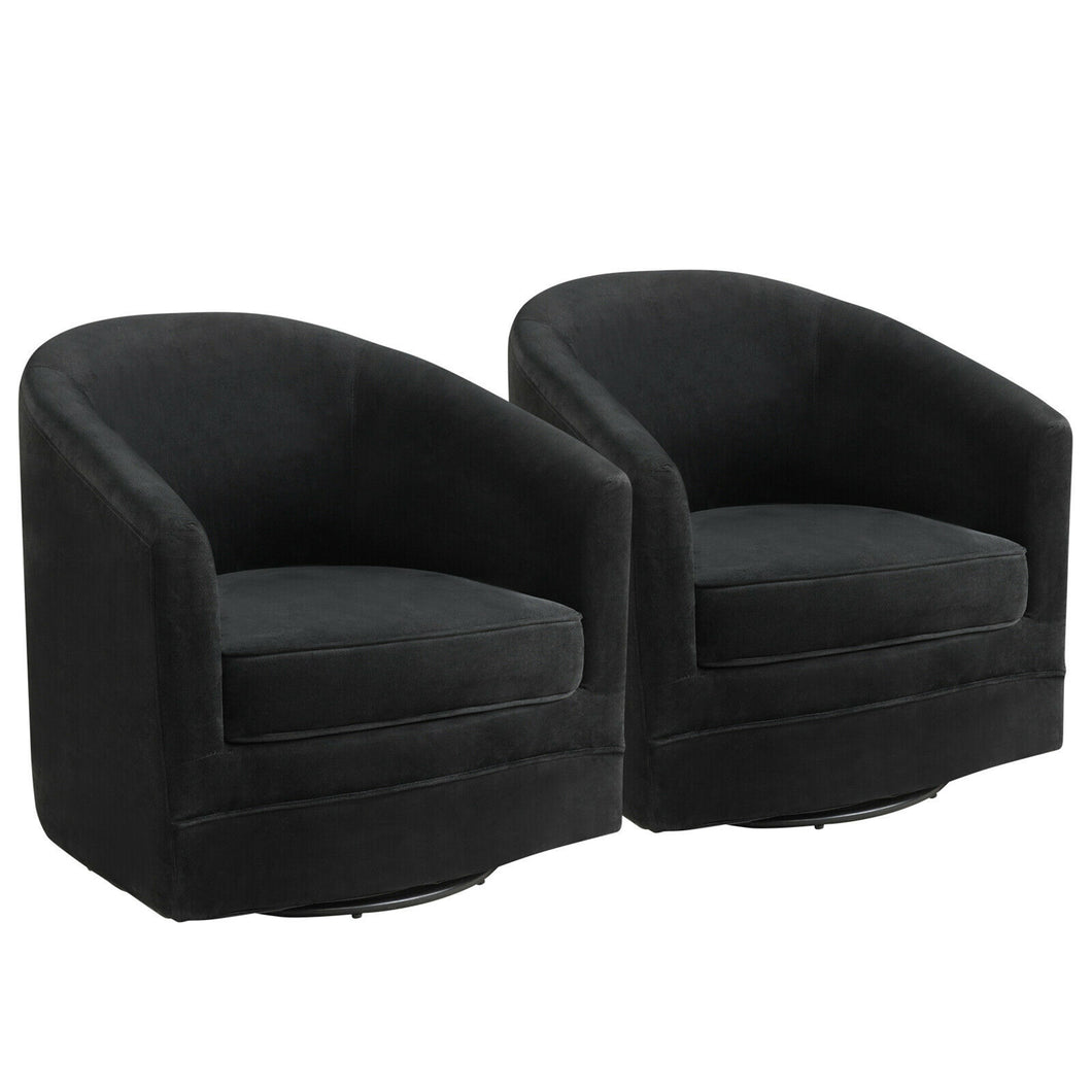 Gymax Set of 2 Modern Swivel Barrel Chair Velvet Accent Chair with Metal Base