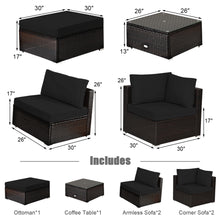 Load image into Gallery viewer, Gymax 6PCS Rattan Patio Sectional Sofa Set Outdoor Furniture Set w/ Black Cushions
