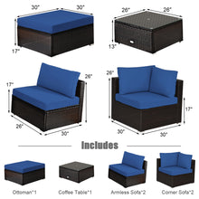 Load image into Gallery viewer, Gymax 6PCS Rattan Patio Sectional Sofa Set Outdoor Furniture Set w/ Navy Cushions
