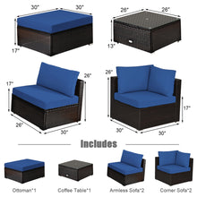 Load image into Gallery viewer, Gymax 6PCS Rattan Patio Sectional Sofa Set Outdoor Furniture Set w/ Navy Cushions
