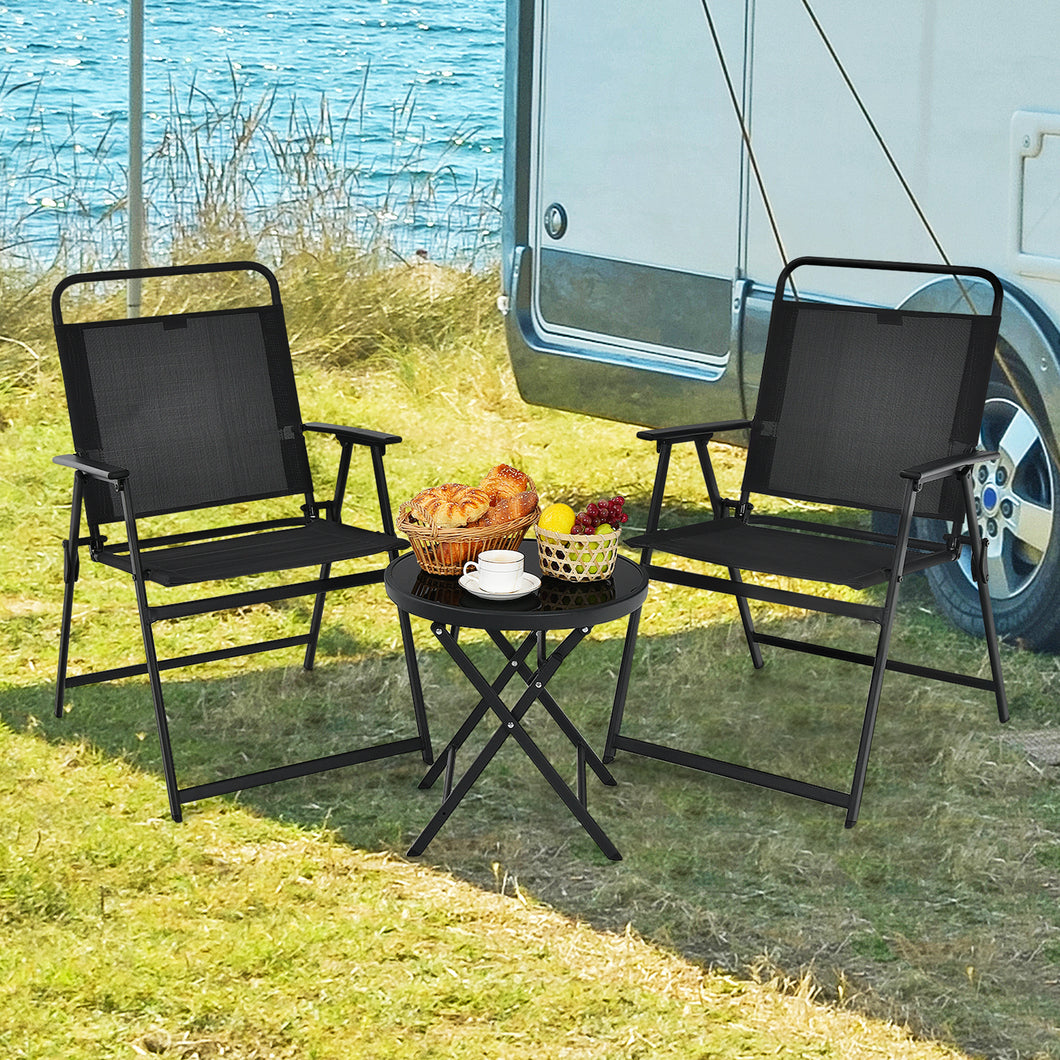 Gymax 3PCS Folding Patio Bistro Set Outdoor Furniture Set w/ Steel Frame