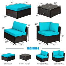 Load image into Gallery viewer, Gymax 6PCS Rattan Patio Sectional Sofa Set Outdoor Furniture Set w/ Turquoise Cushions
