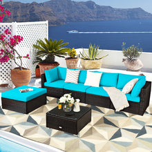 Load image into Gallery viewer, Gymax 6PCS Rattan Patio Sectional Sofa Set Outdoor Furniture Set w/ Turquoise Cushions
