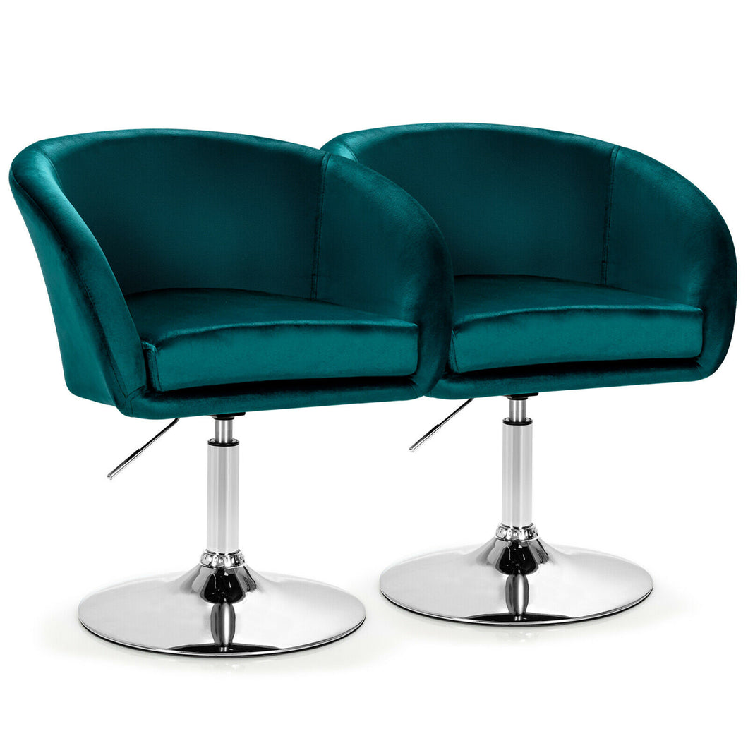 Gymax Set of 2 Modern Velvet Chair Height Adjustable Bar Stool Swivel