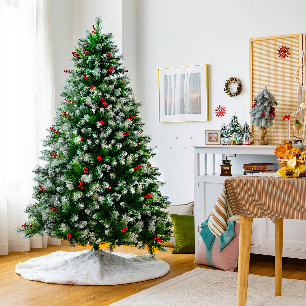 Gymax 6/7/8 FT Artificial Snowy Christmas Tree Hinged Xmas Tree Holiday Decoration