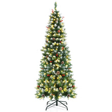 Load image into Gallery viewer, Gymax 5/6/7 FT Pre-lit Hinged Christmas Tree Artificial Pencil Xmas Tree w/ LED Lights
