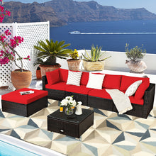 Load image into Gallery viewer, Gymax 6PCS Rattan Patio Sectional Sofa Set Outdoor Furniture Set w/ Red Cushions
