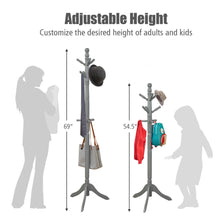 Load image into Gallery viewer, Gymax Wooden Coat Rack Hanger Hall Tree Entryway w/ 9 Hooks 2 Heights Grey
