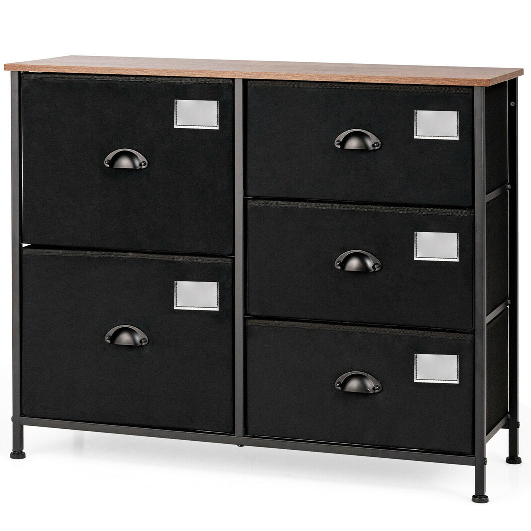Gymax 5 Drawer Dresser Fabric Storage Tower Unit for Bedroom Hallway Closets